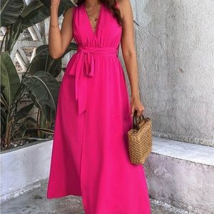 Hot Pink Halter top tie dress. Size Small